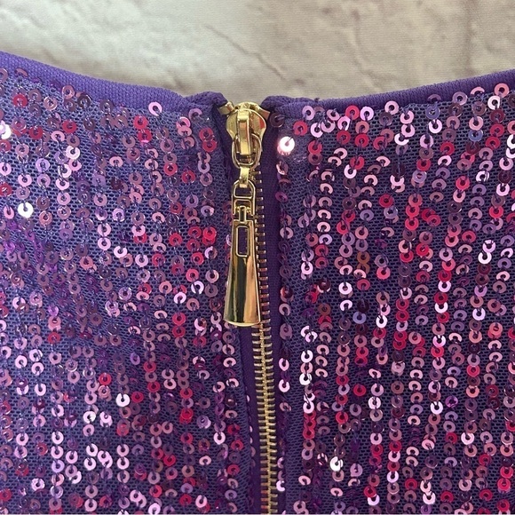 Faeriesty Purple Sequin Balloon Sleeve Crop Top - Picture 8 of 12